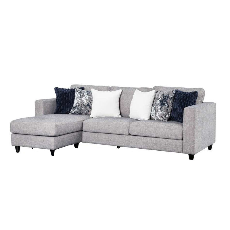 Harie Sectional Sofa with Chaise, 6 Pillow, Light Gray Chenille, 101in - Benzara