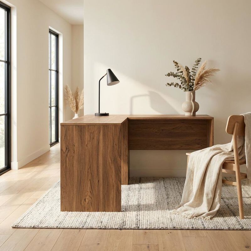 L-Shaped Wood Office Desk with Spacious Work Surface and Sturdy Legs image number 4