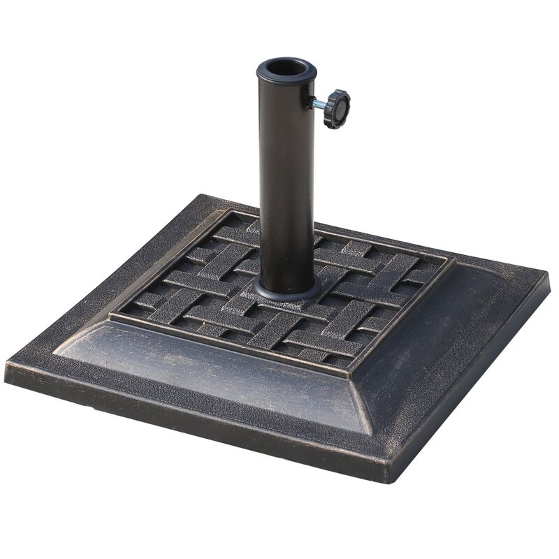 20 lbs Square Resin Umbrella Base Stand Market Parasol Holder with Beautiful Decorative Pattern & Easy Setup, for Î¦1.5", Î¦1.89" Bronze
