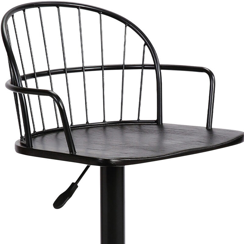 Hivvago Black Solid Wood and Iron Low Back Adjustable Height Bar Chair