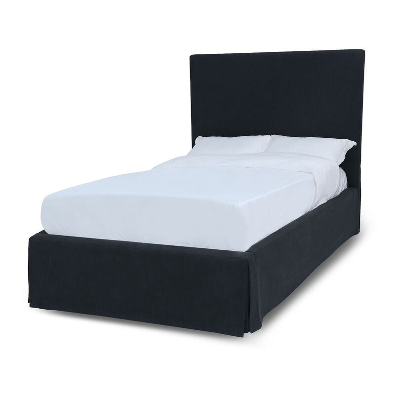 Cove Upholstered Queen Size Skirted Panel Bed with Storage, Black