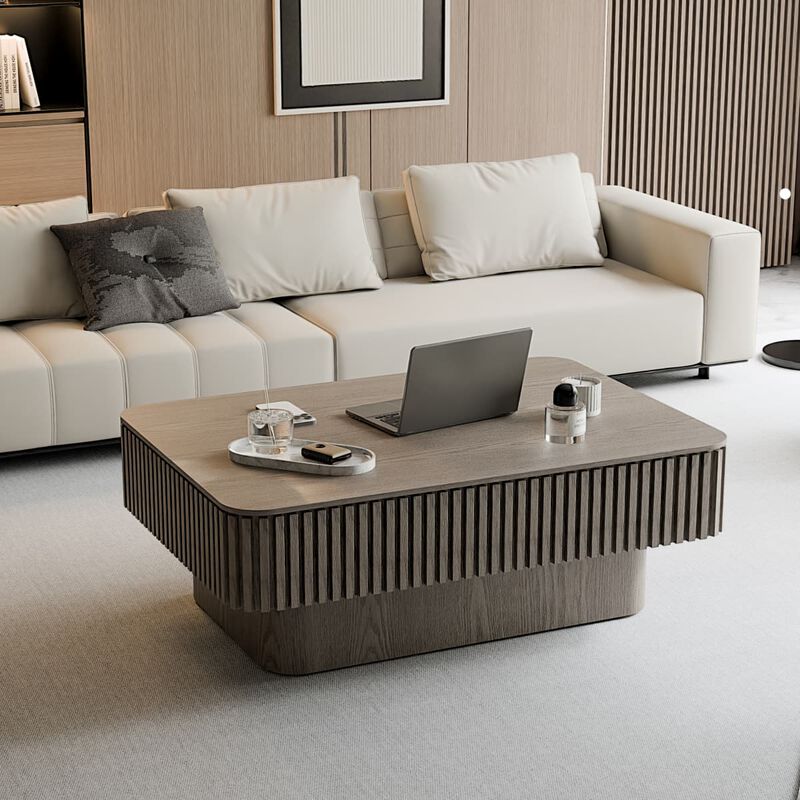 Rectangular lift top coffee table Coffee table with hidden storage and soft close Fluted MDF and solid wood veneer coffee table image number 4