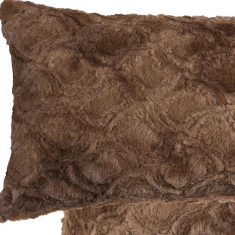 HomeRoots Set of Two 12" X 20" Brown Faux Fur Lumbar Throw Pillows image number 5
