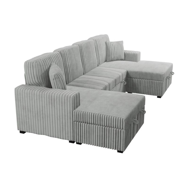 Jaklix U‑Shaped Corduroy Convertible Sleeper Sectional Sofa image number 3