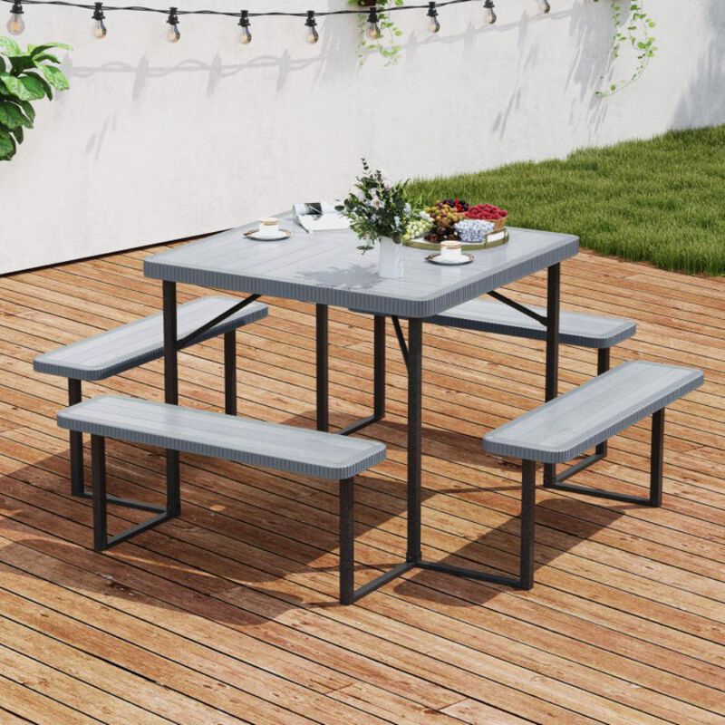 Hivvago Outdoor Square Picnic Table Bench Set for 4-8 People with Umbrella Hole