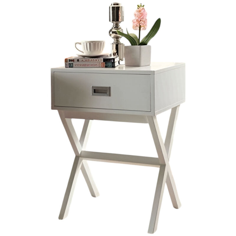 Modern 1-Drawer Nightstand End Table with X-Legs for Bedroom or Living Room