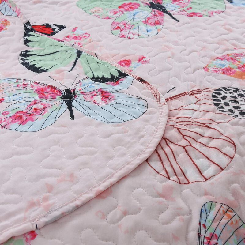 MarCielo Kids Butterfly Quilt Bedspread Set For Teens Girls Boys.