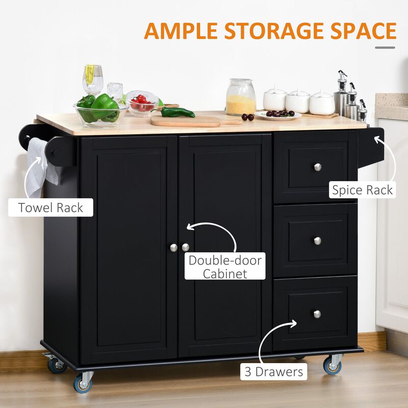 Black Culinary Aid: Kitchen Island Cart with Versatile Storage