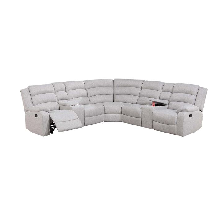 Rexy L Shape Sofa, 3pc Manual Reclining Sectional, Clean White Burlap - Benzara