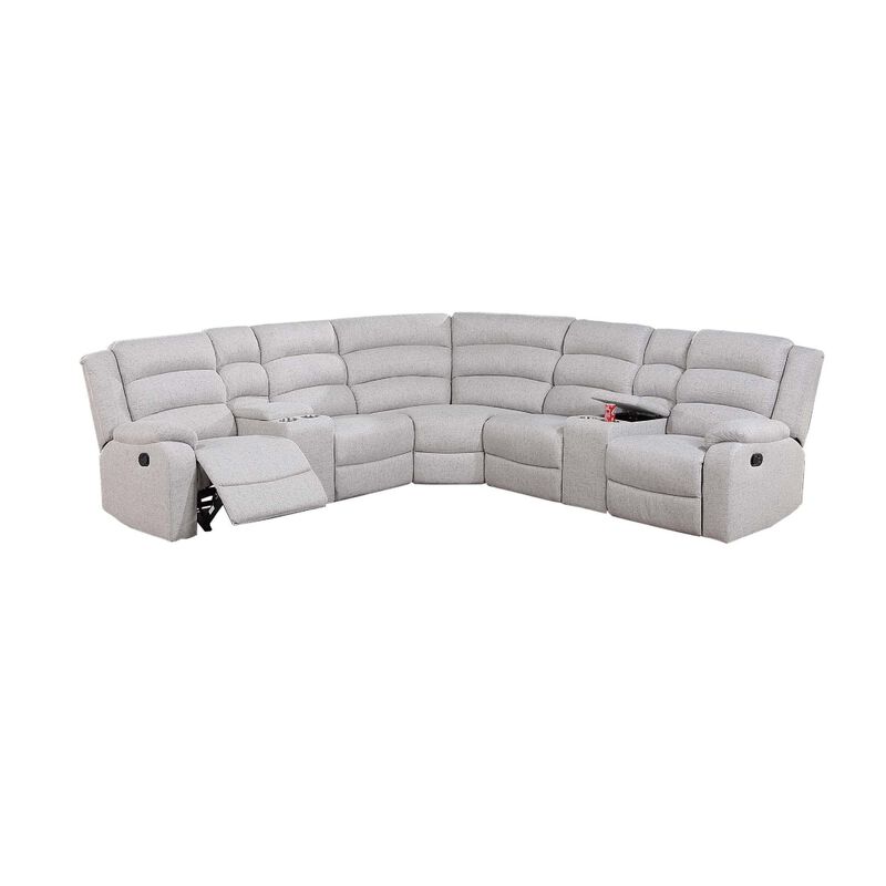 Rexy L Shape Sofa, 3pc Manual Reclining Sectional, Clean White Burlap - Benzara