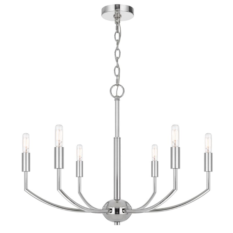 Kera 6 Light Candelabra Chandelier, 26 Inch XL Modern Chrome Metal image number 2