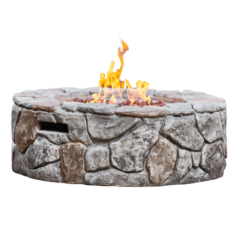 Teamson Home 28" Outdoor Round Stone Propane Gas Fire Pit, Stone Gray