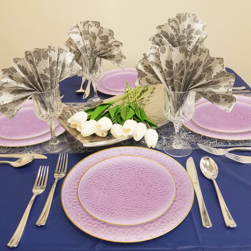 7.5" Clear Pink with Gold Rim Hammered Glass Plastic Salad Plates (120 Plates) image number 7