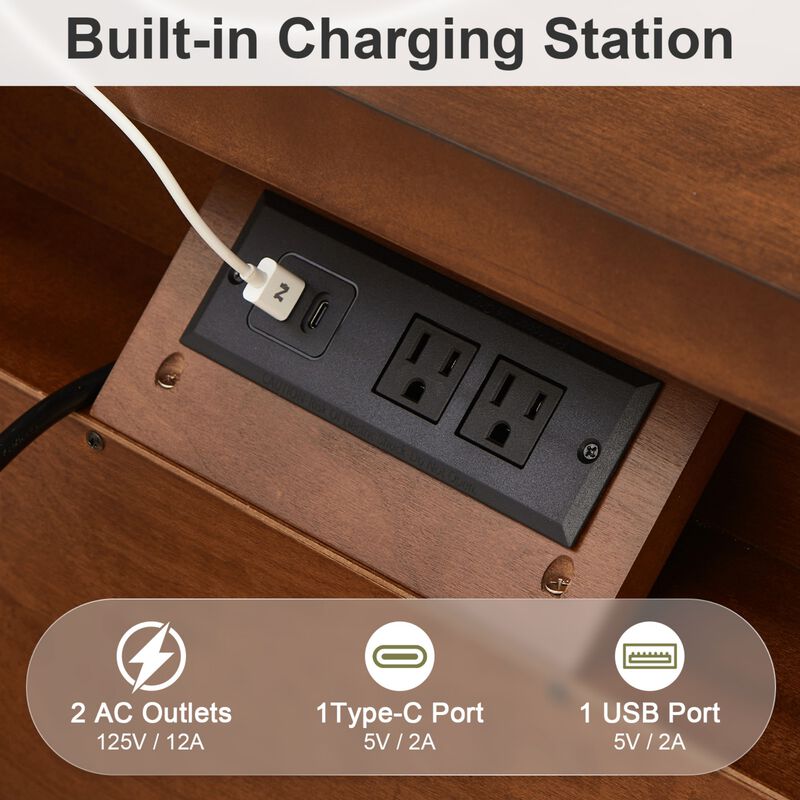 Nufwor Built‑in Charging Station Farmhouse 3‑Drawer Nightstand image number 4