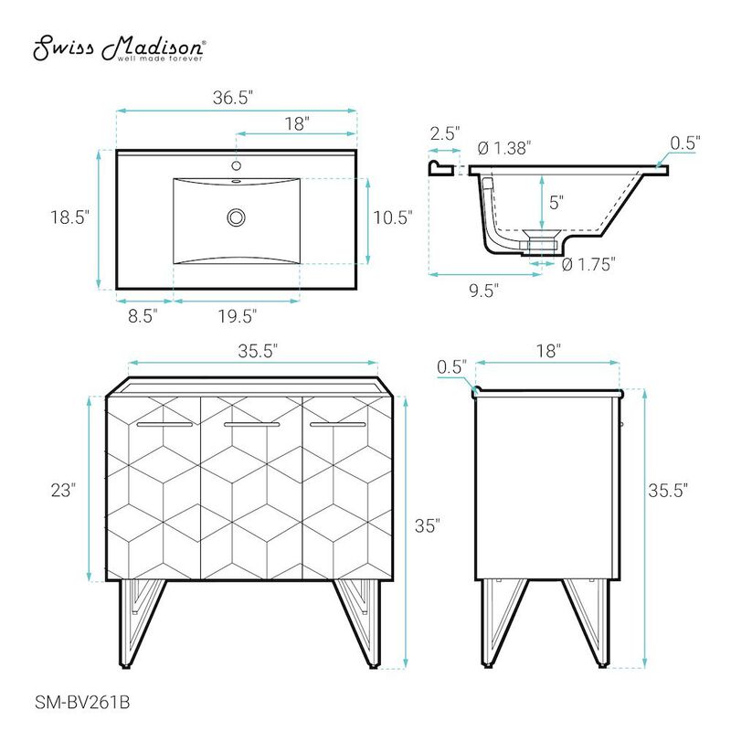 Annecy 36" Freestanding Bathroom Vanity in Phantom Black with Sink Top image number 6