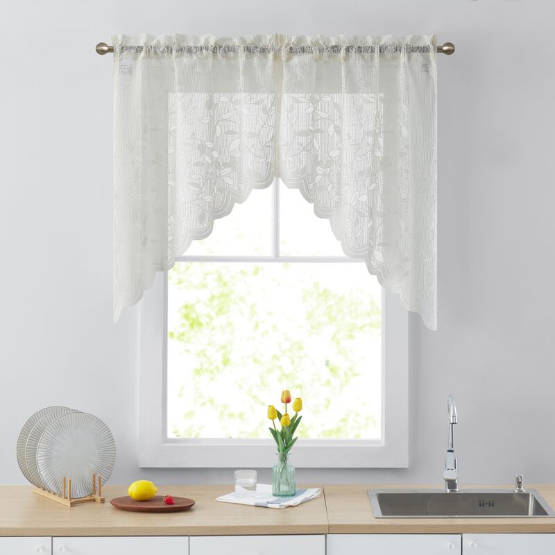 THD Jayce Semi Sheer Kitchen Swag Curtain Panels - Rod Pocket for Small Windows, Kitchen & Bathroom - 30 W x 36 L (Pair)