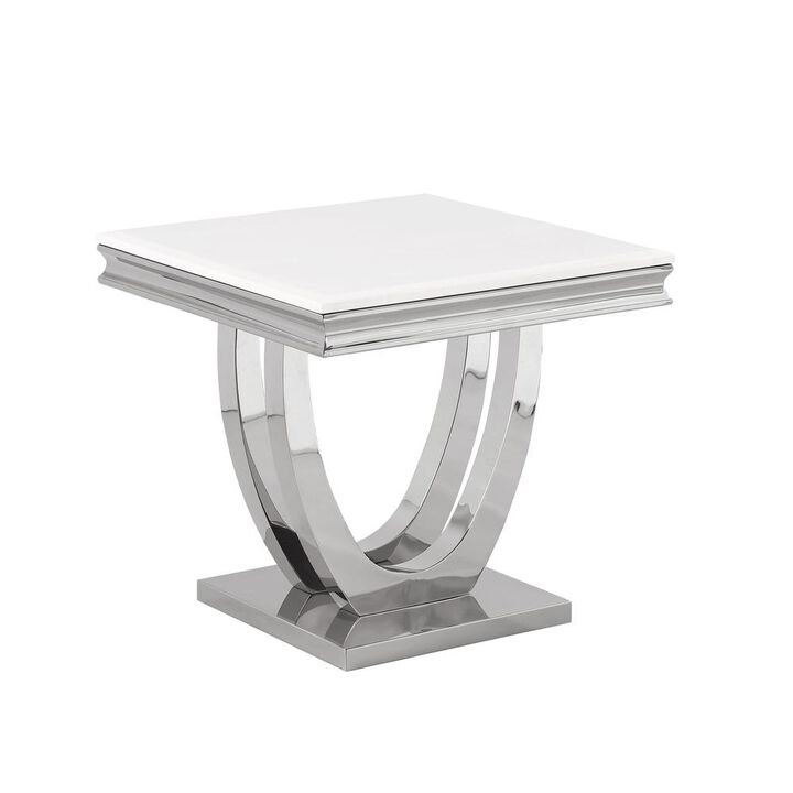 Best Master Furniture Danis Stone Marble Laminate Silver End Table