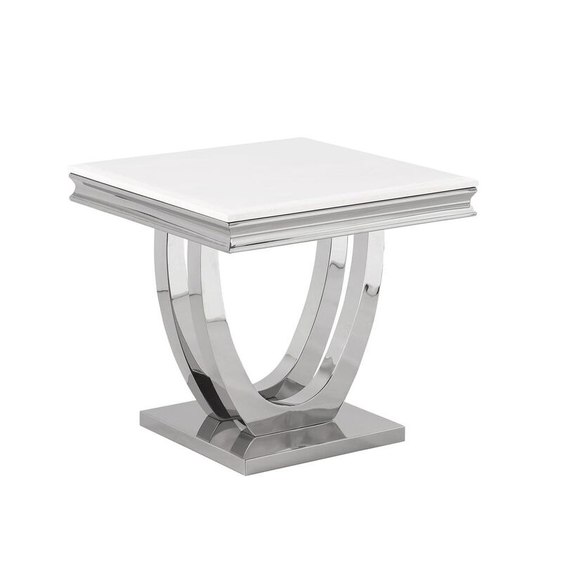 Best Master Furniture Danis Stone Marble Laminate Silver End Table