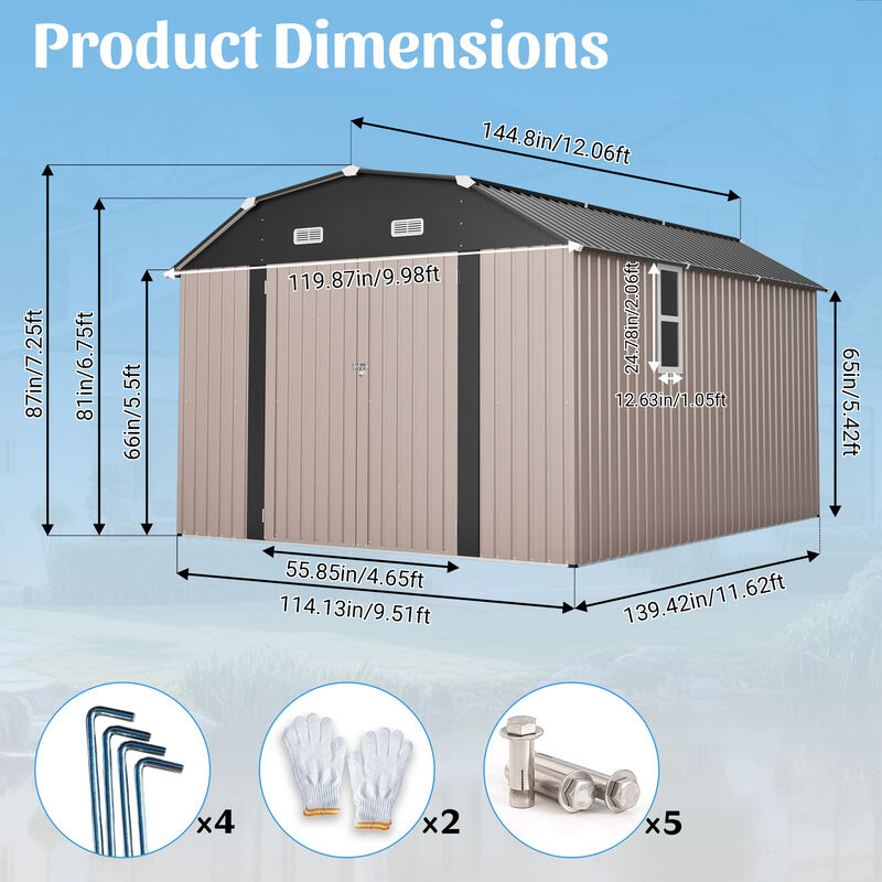 Metal Outdoor Storage Shed with Floor Frame Kit Tool Shed Heavy Duty image number 3