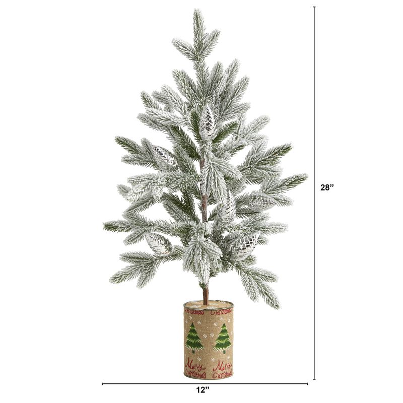 HomPlanti 28 Inches Flocked Christmas Artificial Tree in Decorative Planter image number 2