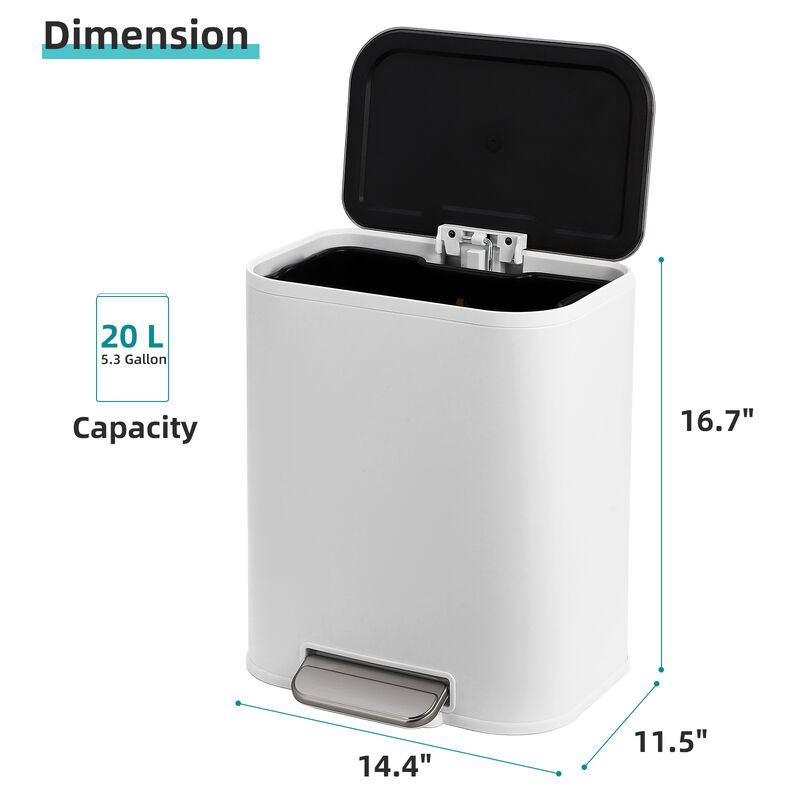 Modern Stainless Steel Trash Can, Soft Close Lid, Step Pedal, Removable Inner Bucket, Rectangular Durable Design image number 5
