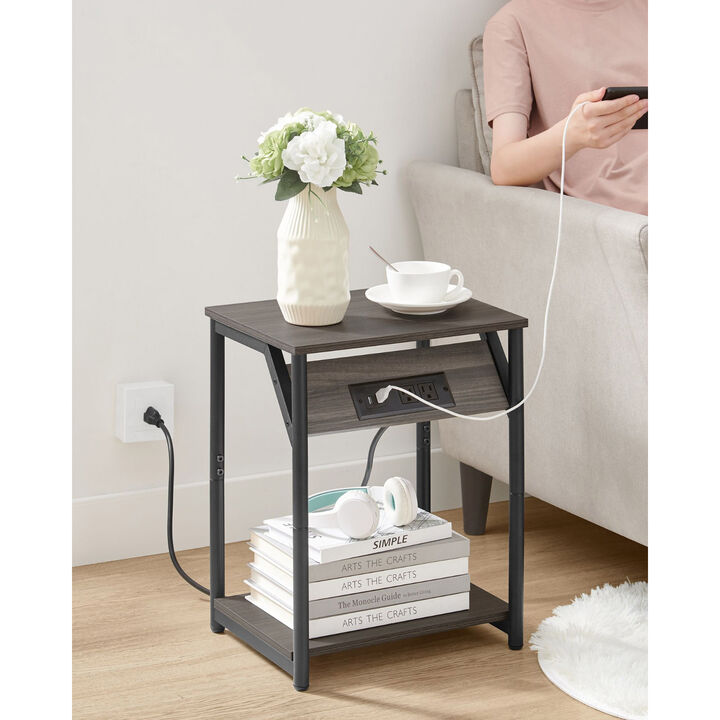 End Table Duo with Built-In Charger &ndash; Set of 2 Tables with USB Ports and AC Power Outlets for Living Spaces