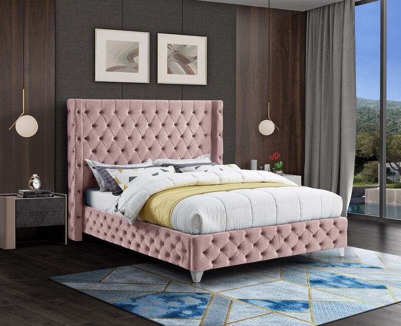 Meridian Furniture Savan Pink Velvet King Bed image number 3