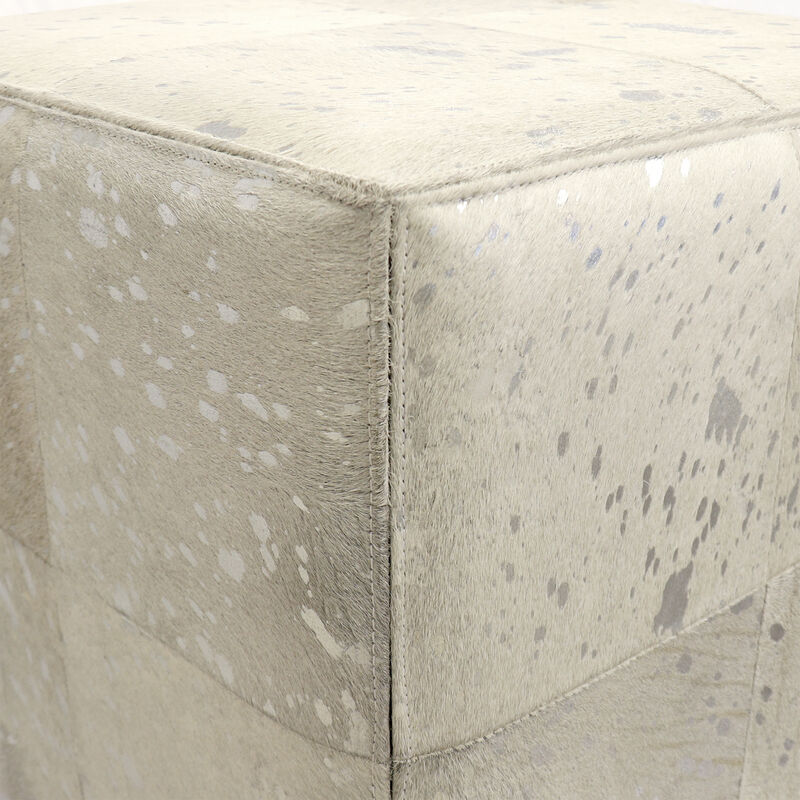 Pasargad Home Safari Steel & Cowhide Silver Ottoman image number 3