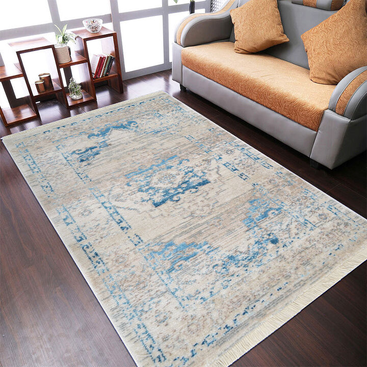 RUGSOTIC CARPETS MACHINE MADE POLYESTER AREA RUGS  - Rectangle Shape, Classic Oriental Traditional  Design, Low Pile Machine Made Area Rugs (M00085)