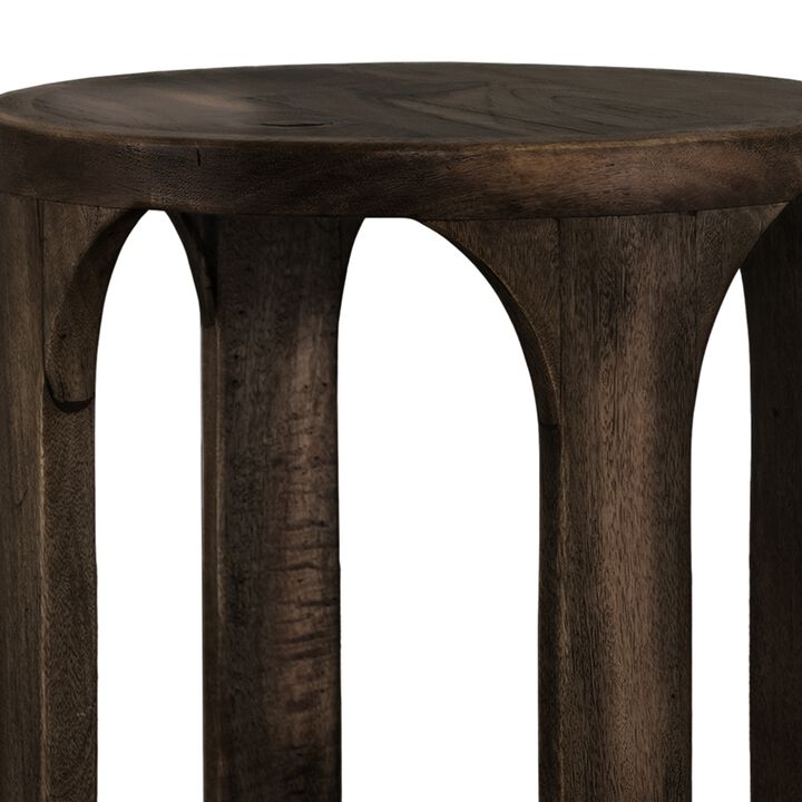 Eray Chairside Table with Shelf, Round Open Frame, Black Teak, 18 Inch