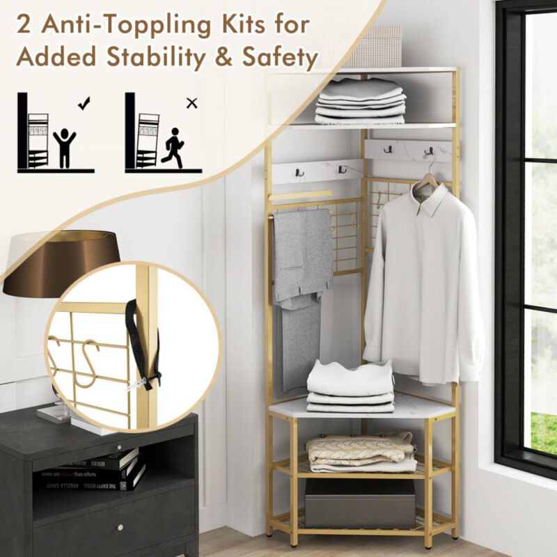 Hivvago 5-Tier Corner Hall Tree with Shoe Storage Bench