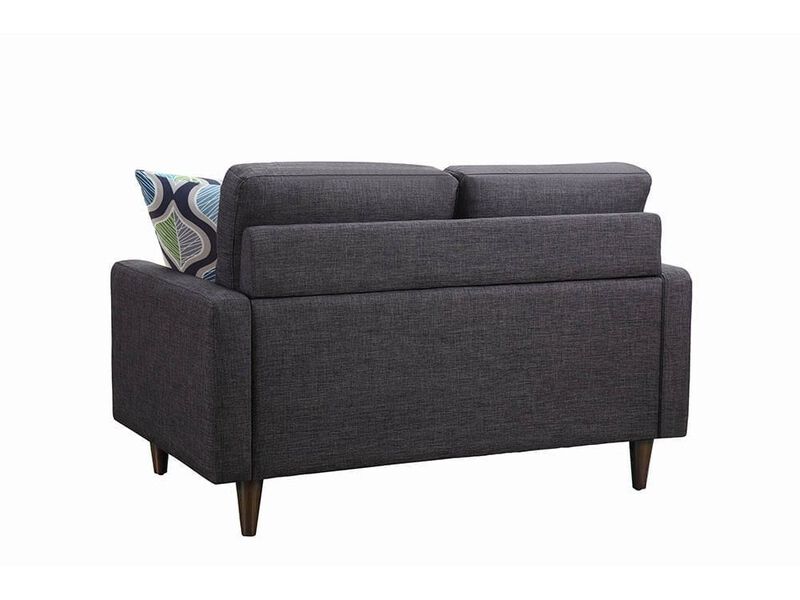 Fabric Upholstered Wooden Loveseat with Tufted Back, Gray-Benzara
