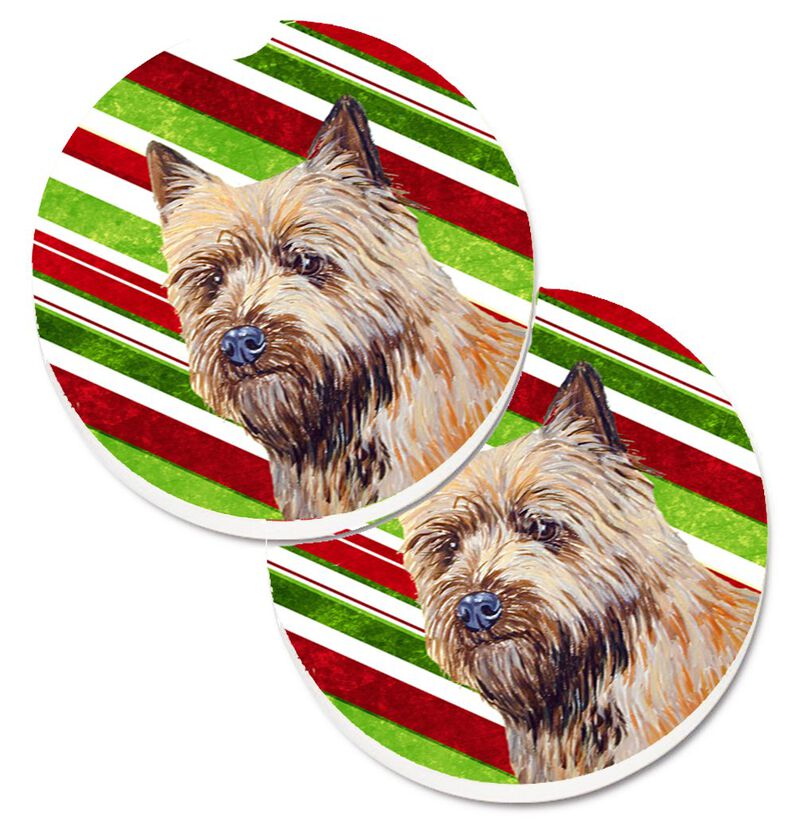Caroline's Treasures Cairn Terrier Candy Cane Holiday Christmas Set of 2 Cup Holder Car Coasters LH9230CARC, 2.56, Multicolor image number 0