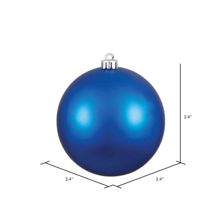 Vickerman 2.4" Christmas Ornament Ball, Blue Matte Finish, Shatterproof Plastic, UV Resistant, Holiday Christmas Tree Decoration, 24 Pack