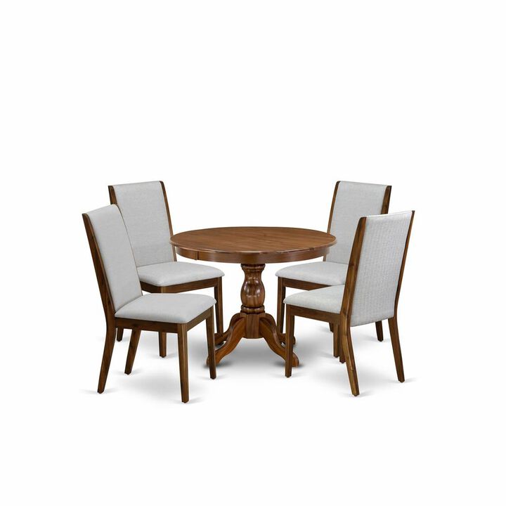 HBLA5-AWA-05 5 Pc Dining Table Set - Dining Room Table with 4 Grey Dining Chairs - Acacia Walnut Finish