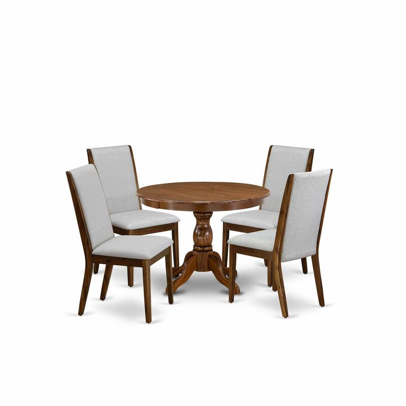 HBLA5-AWA-05 5 Pc Dining Table Set - Dining Room Table with 4 Grey Dining Chairs - Acacia Walnut Finish
