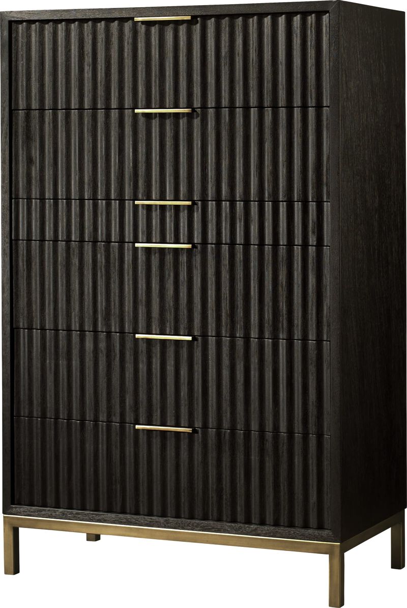 Kentfield Solid Wood Six Drawer Chest in Black Drifted Oak