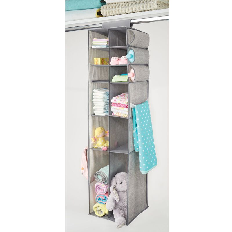 mDesign Fabric Nursery Hanging Organizer with 12 Shelves/Side Pockets - Gray
