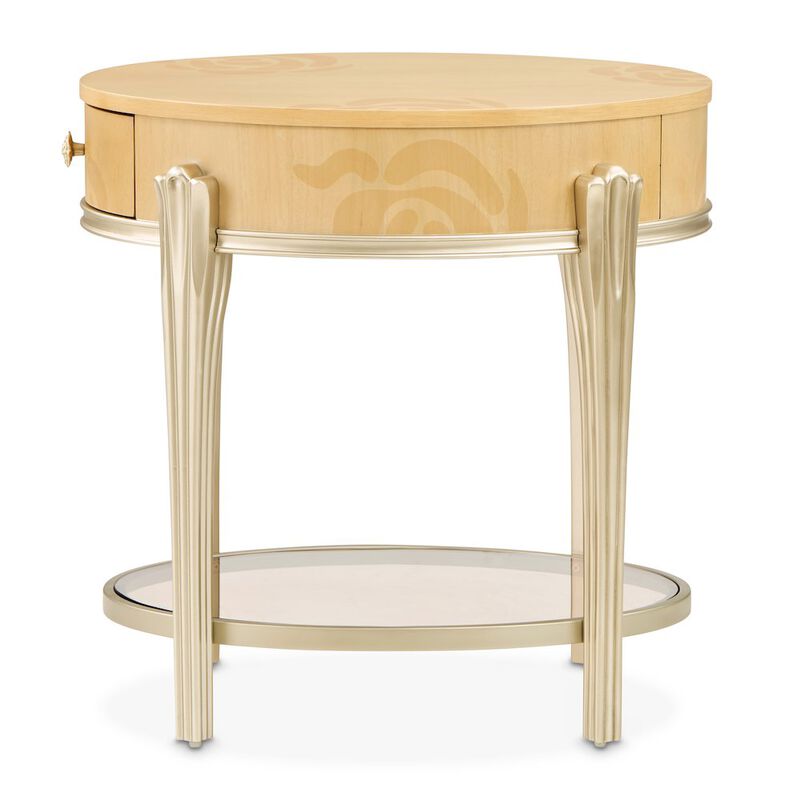 Michael Amini Camellia Field Oval End Table with Drawer - Caramel image number 6