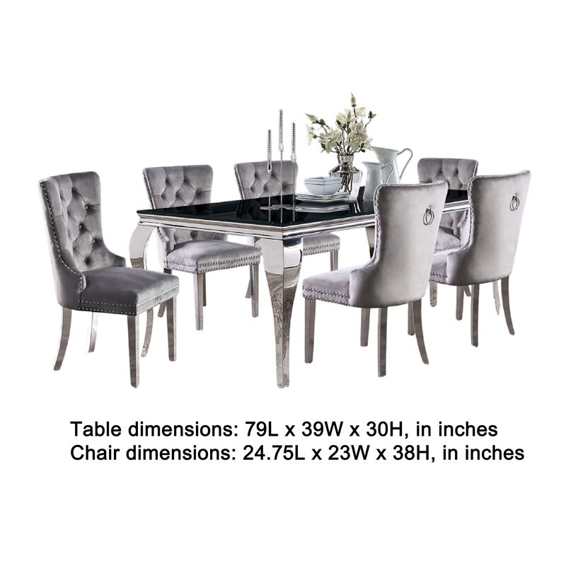 Vendy 7pc Dining Set with Tempered Glass Table, Gray Wingback Chairs image number 5