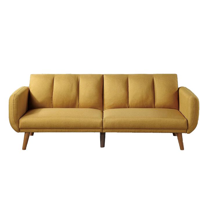 Adjustable Upholstered Sofa with Track Armrests and Angled Legs, Yellow