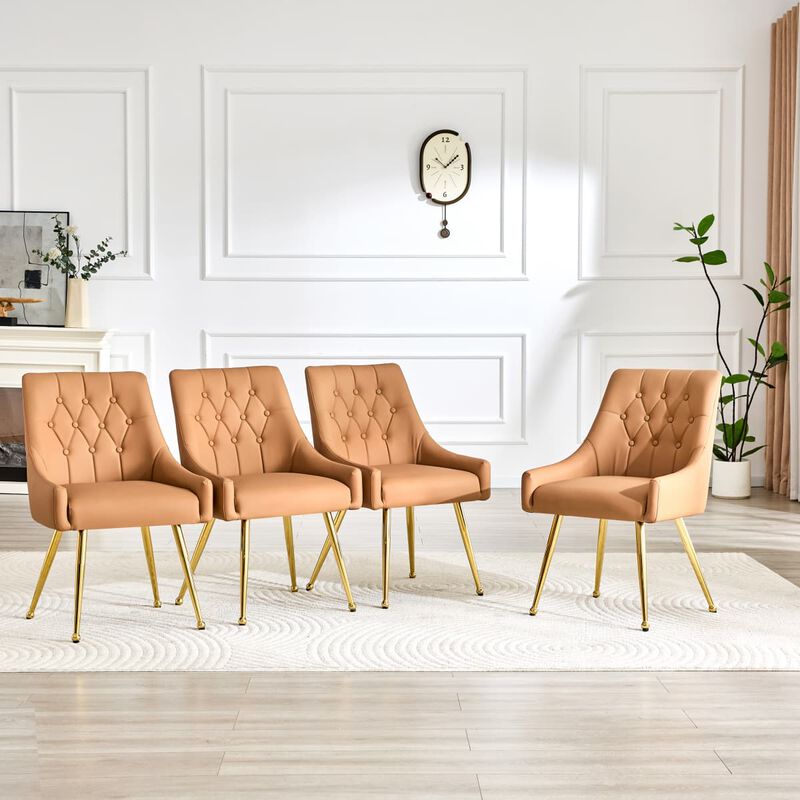 Set of 2 Faux Leather Dining Chairs Diamond Tufted Open Back Side Chairs with Metal Handle Spring and Foam Cushioned Accent Chairs image number 3