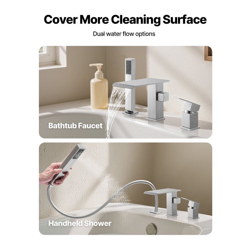 Roman Tub Faucet Set with Waterfall Spout, Shower Head, 1 Handle for Bathing image number 3