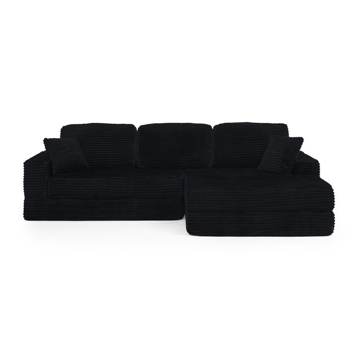Right-Seat L-Shaped Modular Sectional Sofa &ndash; Corduroy, Convertible to Bed