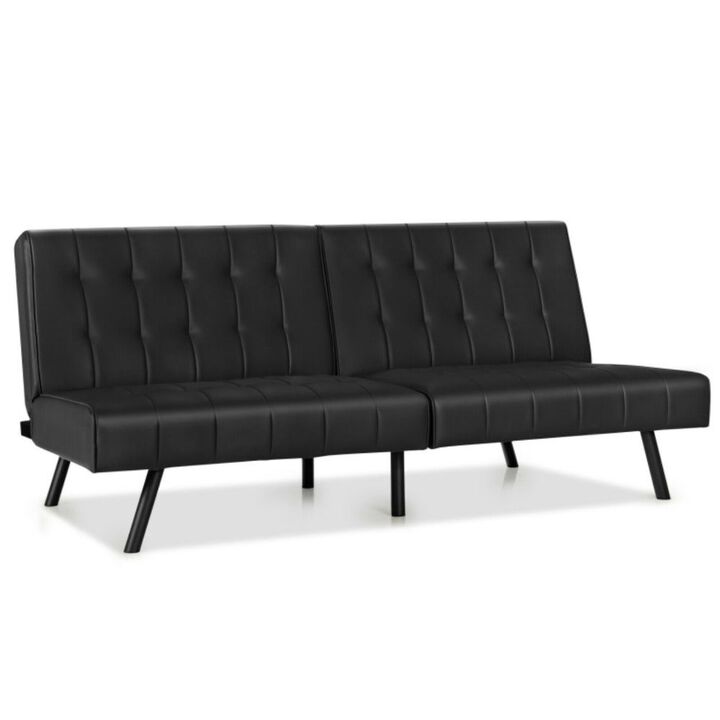 Futon Sofa Bed PU Leather Convertible Folding Couch Sleeper Lounge-Black