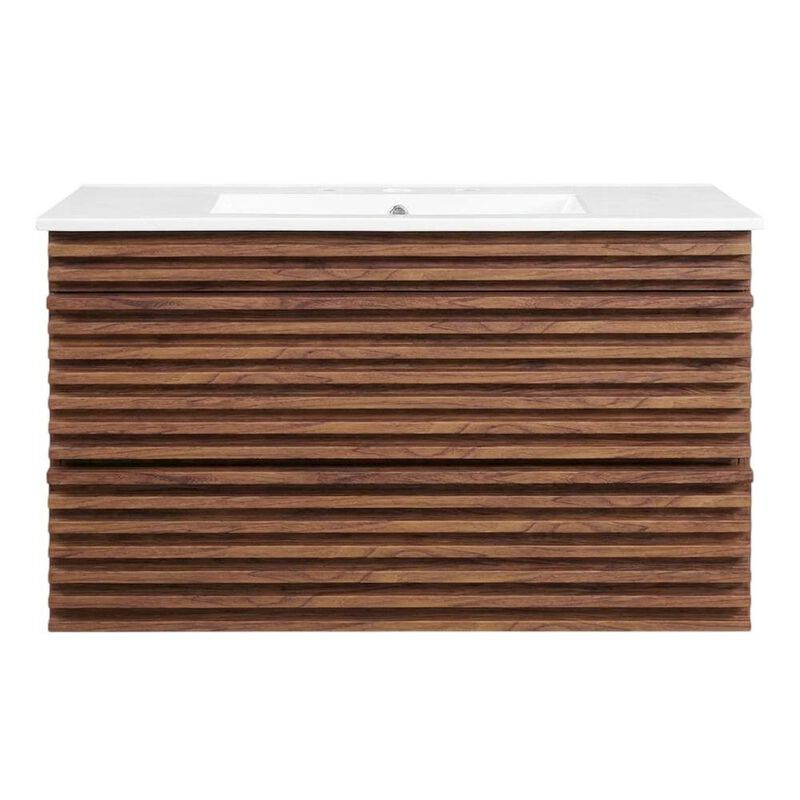 Walnut White 36-Inch Wall-Mount Bathroom Vanity with Ceramic Sink image number 1