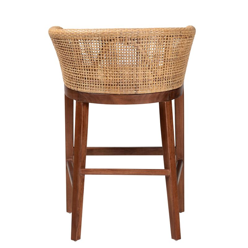 bali & pari Papua Modern Bohemian Natural Rattan and Walnut Brown Acacia Wood Counter Stool