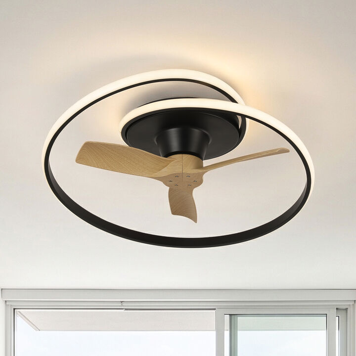 30.7" Modern Black Dimmable Reversible Caged Ceiling Fan with Light Strip and Remote