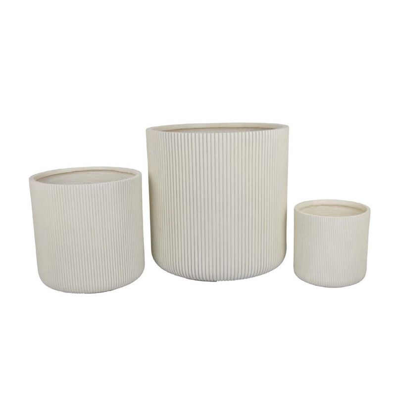Elly Round Planter Set of 3, Vertical White Resin 18, 13, 9 Inch