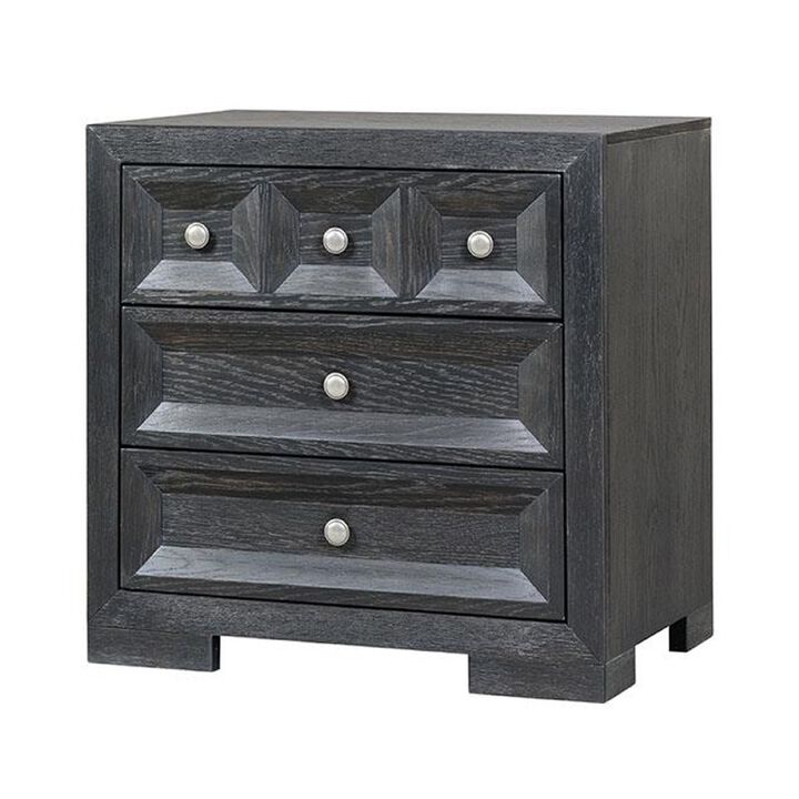 Kizie Oversized Nightstand, USB A-C, 3 Drawer, 38 Inch Weathered Black